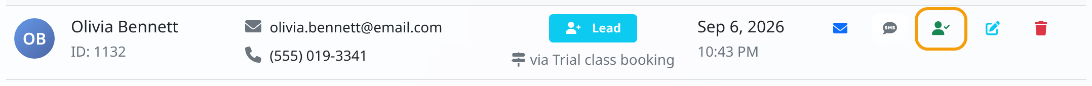 A lead row with the Convert to Member button highlighted